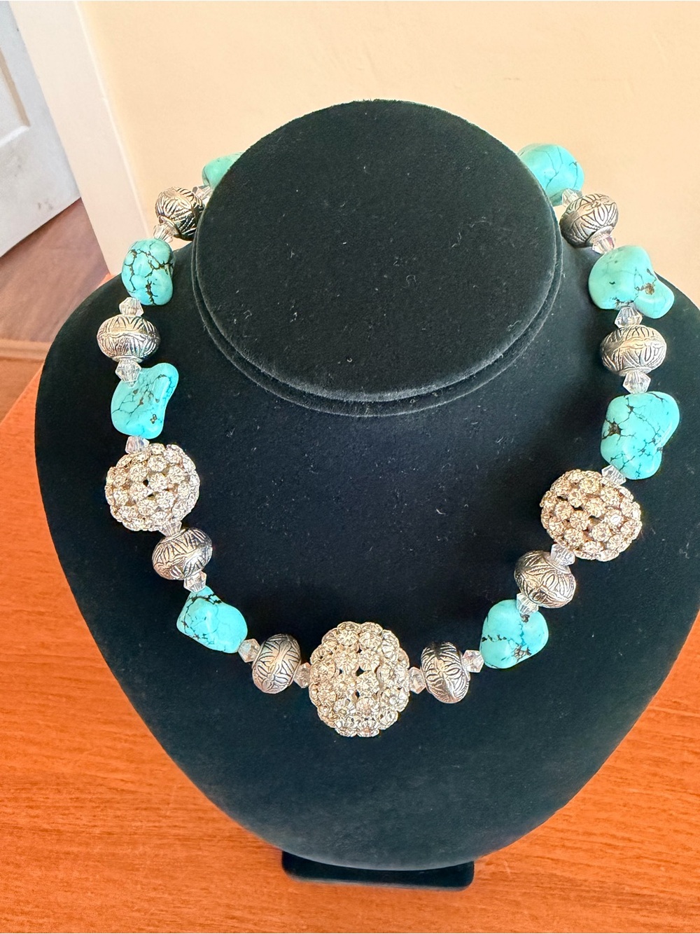 Premier Designs Faux Turquoise Rhinestone Beaded Statement Necklace